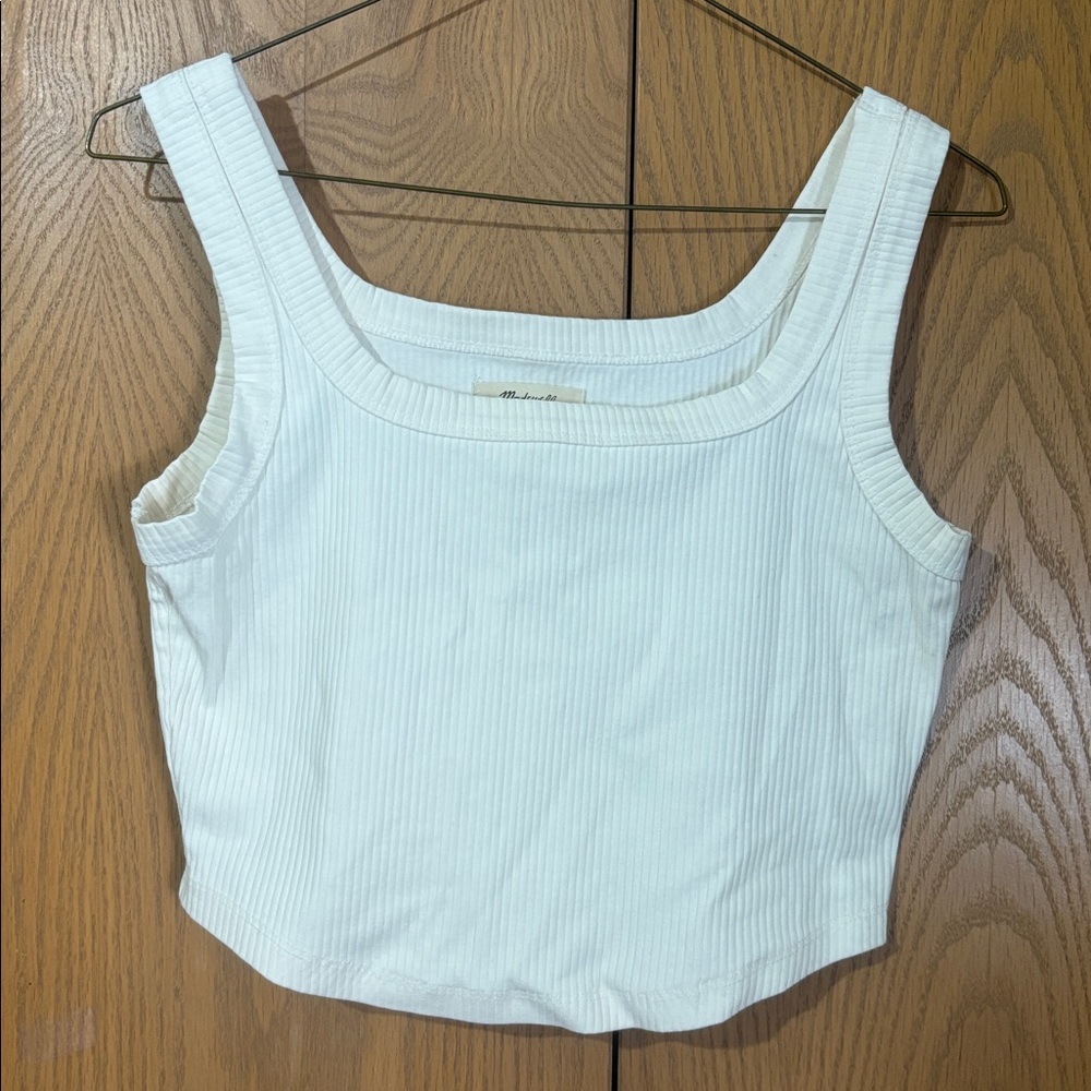 Madewell Cream white cropped Ribbed Tank Top Womens M